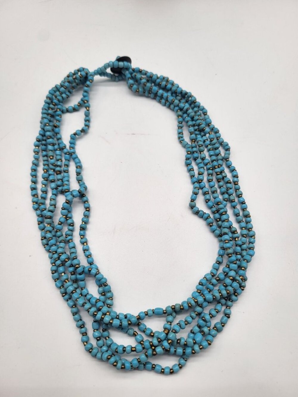 Boho Turquoise Blue Colored Beaded Necklace Multi Strand Southwestern - Picture 2 of 5